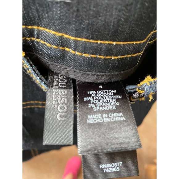 Bisou Bisou Womens Straight Leg Jeans Blue Stretch Stitching Dark Wash Denim 4 - Picture 8 of 8